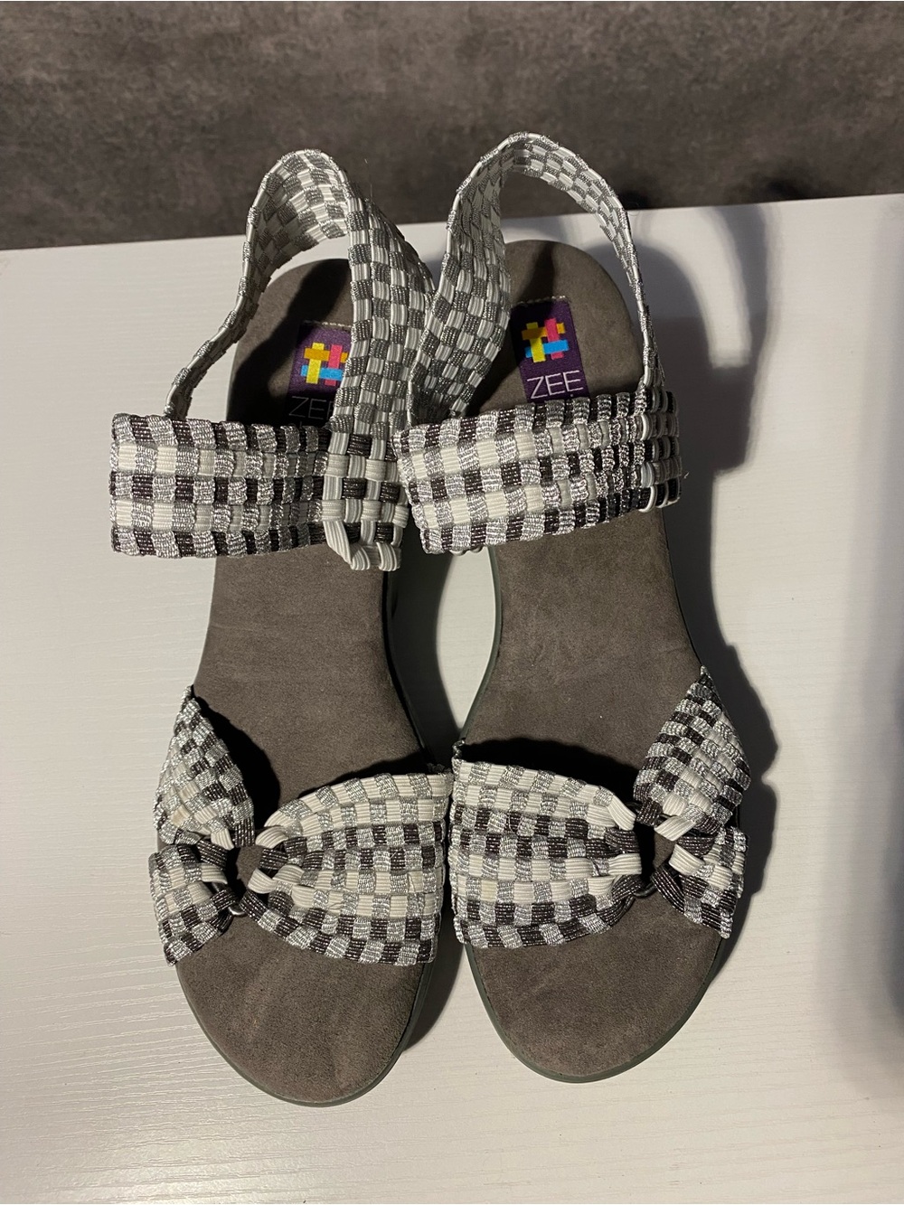Zee Alexis Woven Elastic Wedge Sandals Silver Grey EU 41 US 9.5-10